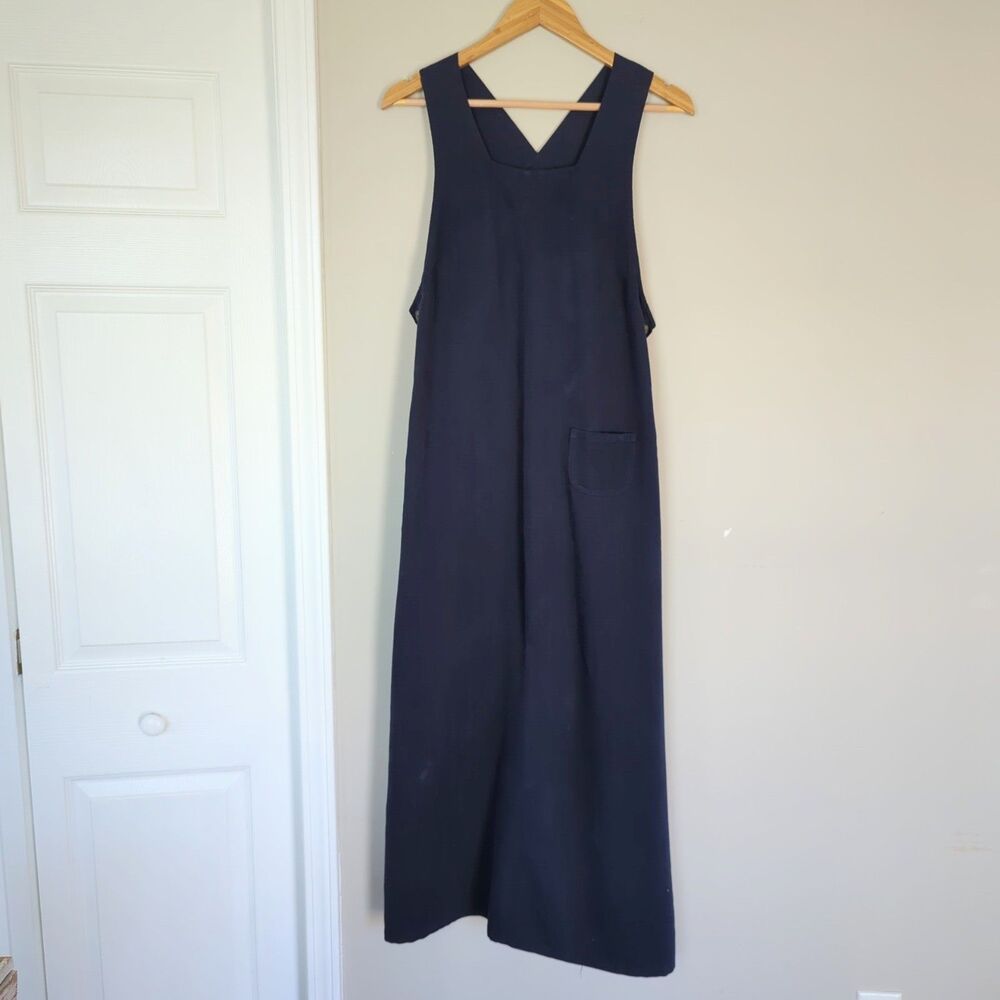 Vintage Bentley Navy Blue Pinafore Apron Dress Midi 10 Lagenlook Boho Cottage